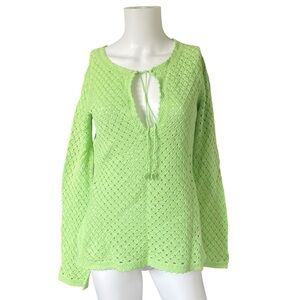 Vintage Y2K Banana Republic Bright Green Open Crochet Top Cotton Fairy Fairycore